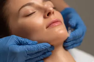 Defined jawline and sharp neck contour after a Kybella treatment at Amy Aesthetics & Wellness